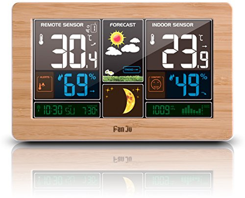 FanJu FJ3378W Stazione Meteo Wireless con Caricabatterie USB Porta / Indoor Temperatura Esterna e Umidità / Sveglia / MAX MIN Temperatura e Umidità / Fase Lunare