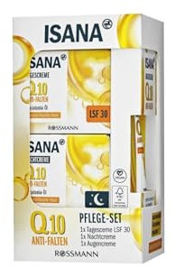 ISANA Q10 Anti-Falten Pflegeset 1 Set bestehend aus Anti-Falten Tagescreme 50 ml, Anti-Falten Nachtcreme 50 ml & Anti-Falten Augencreme 15 ml, vegan