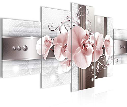 Runa Art - Bilder Blumen Orchidee 200 x 100 cm 5 Teilig XXL Wanddekoration Design Grau Rosa 008351b