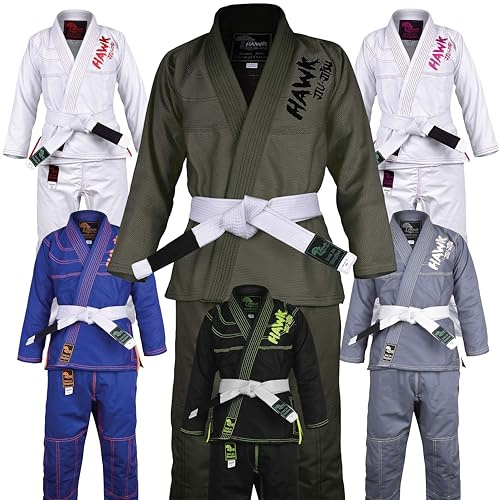 Hawk Sports Brazilian Jiu Jitsu Gi for Kids, Ultra-Light Extra Tough Premium Fabric BJJ Gi for Martial Arts Training & Competition, Comfortable Perfect Fit BJJ Gi - Size K4, Military Green