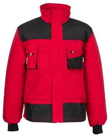 Stenso Kastor Arbeitsjacke Herren - Robuste Arbeitsjacke Männer mit Zwei Unteren Taschen, Zwei Brusttaschen mit Patte und Klettverschluss, Elastische Bündchen - Rot 50
