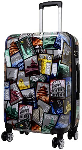 Trendyshop365 City Koffer Hartschale mittelgroß 67 cm - bunt Motiv Weltreise 4 Räder