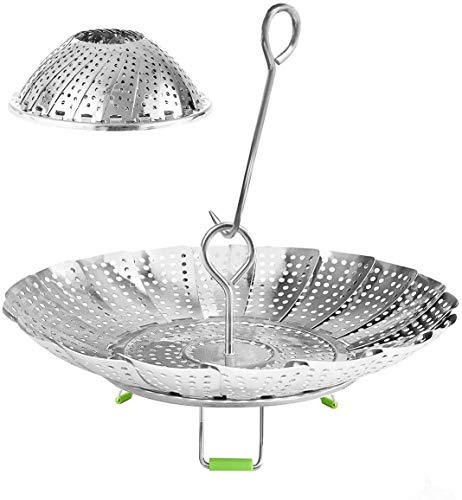 Stainless Steel Steamer Basket, Vegetable Steamer Basket for Instant Pot, Insert for Veggie/Seafood Cooking/Boiled Eggs with Safety Tool - Adjustable Sizes to fit Various Pots (5.1 to 9.5)