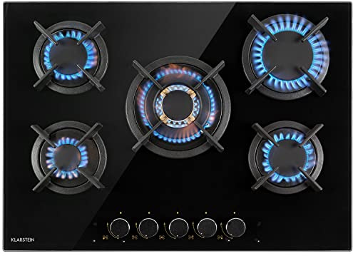 Klarstein Piano Cottura 5 Fuochi, Piano Cottura per Fornelli a Gas, Fornello a Gas Integrato 10400W, in Vetro e Acciaio Inossidabile per Cucina a 5 Fuochi GPL
