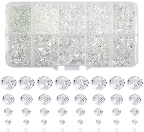 TOAOB 1000 Stück Glas Kristallperlen Transparente 2mm 4mm 6mm 8mm 10mm | Facettenperlen Glaskristall Perlen zum Auffädeln Facettierte Glasperlen für Armbänder Halskette Schmuckherstellung DIY