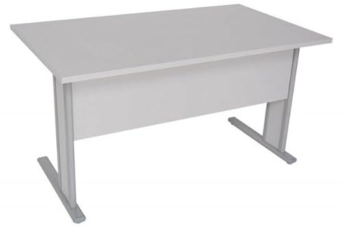 Schreibtisch inkl. Knieraumblende mit grauem C-Fuß-Gestell, versch. Gr. u. Farben | Bürotisch mit 25mm starker Tischplatte u. 18mm starker Sichtblende | hauseigene Fertigung, Eiche modern, 180x80cm