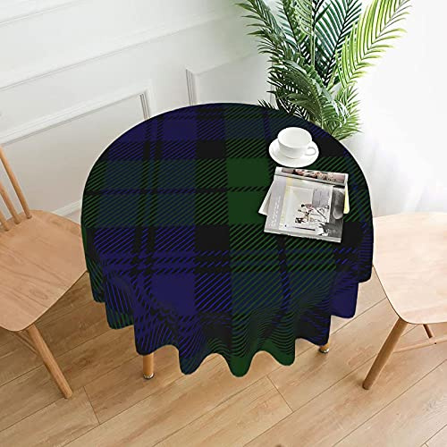Tischdecke - 60 'runde waschbare Polyester Tischdekoration Tischtuch Black Watch Tartan Plaid
