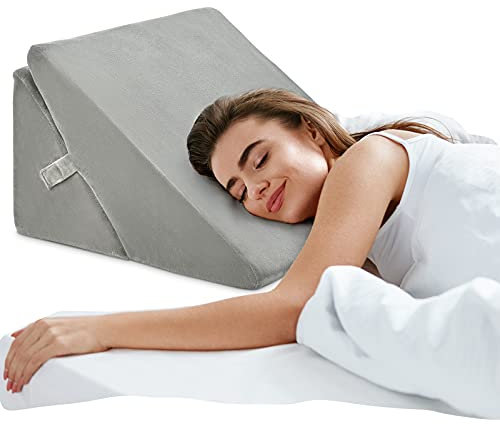 RELAX4LIFE Almohada ortopédica cuña de Espuma viscoelástica, cojín de Relax con Funda extraíble y Lavable, Almohada con asa y Cierre de Velcro, cojín para Relajarse, para Cama, sofá o Suelo (Gris)