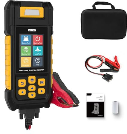 MOTOCOCHE 6V-12V-24V Tester Batteria Auto - 30-1700 EN Tester Carico Batteria con Stampante termica integrata, Batterie Strumento Diagnostico con schermo LCD adatto per moto, auto,ecc.