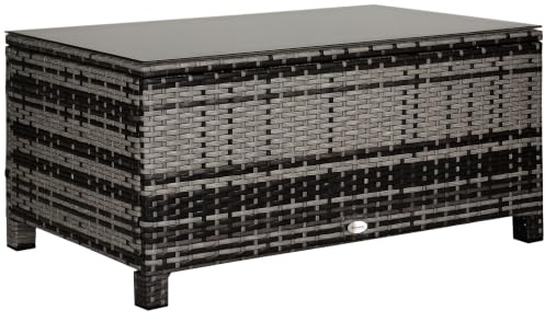 Outsunny Garten Beistelltisch Couchtisch Gartentisch Balkontisch Polyrattan Grau 85 x 50 x 39 cm