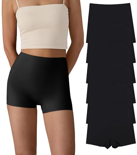 SHARICCA Boxer Donna Senza Cuciture Vita Alta Pantaloncini Donna in Viscosa Culotte Shorts Intimo Fitness Sport Hot Pant (6 Pacco-Nero, S)