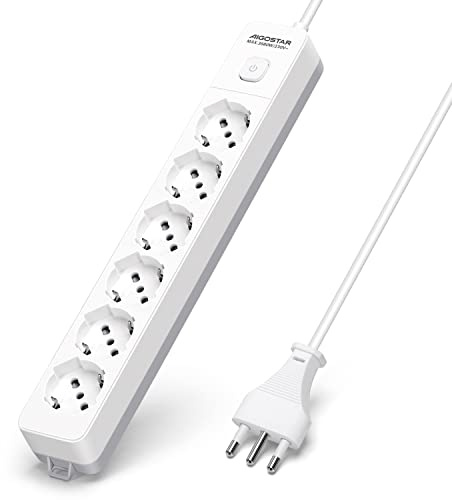Aigostar Multipresa Ciabatta 6 Posti 3680 W, Cavo 1.5 m con Interruttore, Bianco/Grigio – Presa Multipla da Scrivania, Casa e Ufficio