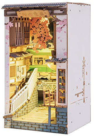 Rolife Book Nook Kits 3D Puzzles Holz Holzpuzzle Erwachsene DIY Bücherecke Holzmodelle Bausätze für Bücherregal Buchstützen Dekor (Sakura Densya)