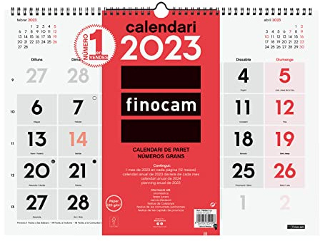 Finocam - Neutrale Wandkalender 2023 große Zahlen Januar 2023 - Dezember 2023 (12 Monate) Katalanisch