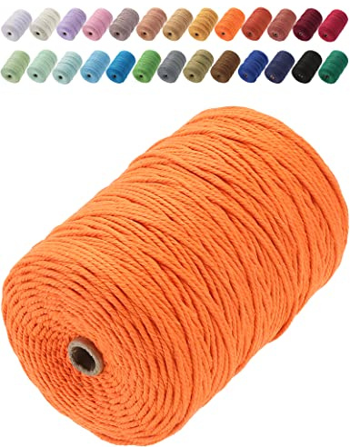GOHOF Macrame Cord 3mm x 200m Premium Cotton Rope, 4 Strand Twisted Soft Cord for Macrame Art, String Without Chemicals (Mustard)