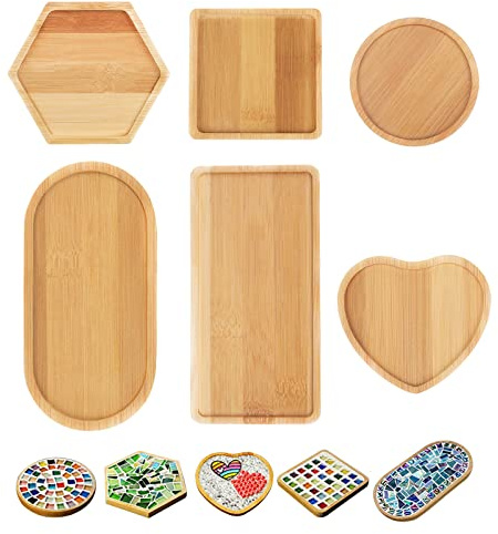 DIY Mosaic Bamboo Coasters, Blank Base Trays, Drinking Cup Coaster, Plant Coaster, Art Plate (6 Pack, Mosaic Tiles not Included)