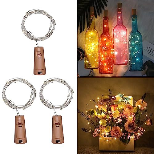 Akynite Luci per Bottiglia, Tappo Luci LED Bottiglia Luce Calda, 20 LEDs 2M Filo Luci con Batteria, Tappi Luci Decorative da Interni e Esterni per Festa Casa Giardino Natale Matrimonio, 3 Pezzi