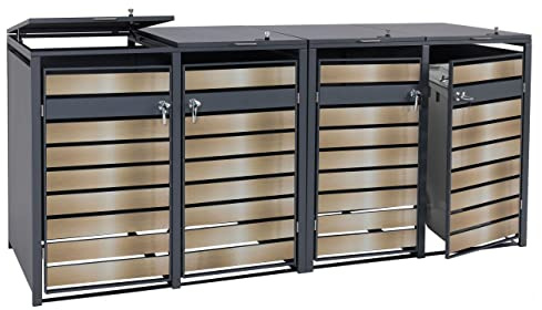 4er Mülltonnenverkleidung HWC-J81, Mülltonnenbox, erweiterbar, Metall 100kg, anthrazit - Gold