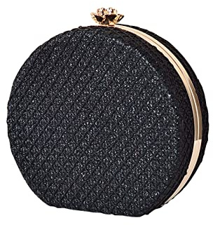 CORIOS Sac de Soirée Femme Rond Pochette Sac à Main Cuir PU Embrayage Sacs Fourre-Tout Sac de Mariage Sacs D'épaule de Mariée Sac Bandoulière pour Fête Banquet Mariage Bal Noir