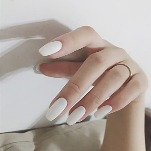 Carufin 24 Matte White Faux Ongles Autocollants Impression Ballet Pour Femmes et Filles