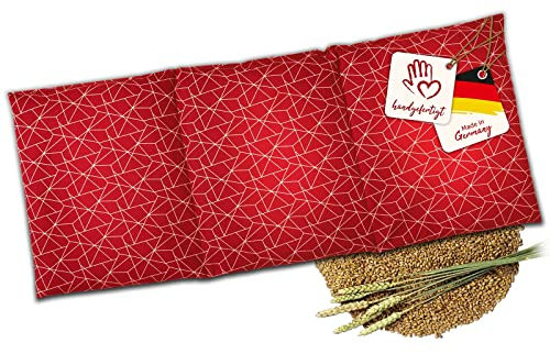 navango® Körnerkissen für Mikrowelle & Backofen geeignet | Rot | Mit Weizenfüllung handgefertigt in Deutschland | ca. 50 x 20cm | 3 Kammern | OEKO-Tex Baumwolle | Nacken Rücken Schulter