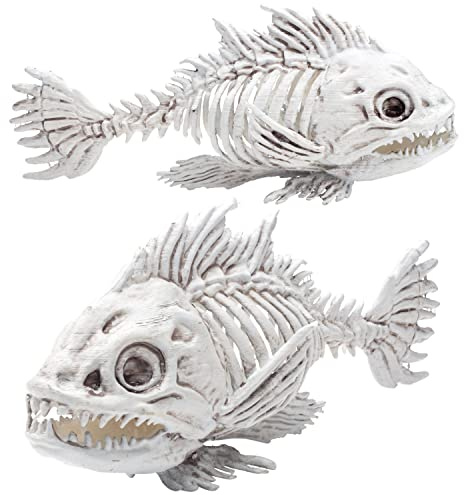 SCS Direct Fish Halloween Skeleton (2 Pack) 14-Weather Resistant Yard Fall Decorations-Graveyard Prop for Haunted House Party Decor and Indoor/Outdoor Use, School Classroom Decoration