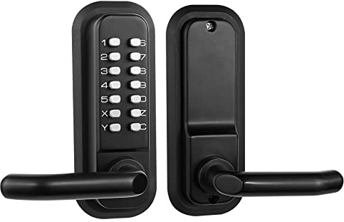 Outdoor Keyless Lock with Handle,Mechanical Combination Door Lock with Keypad,Stainless Steel Sunscreen Waterproof Keyless Gate Locks for Outdoor Fence (Black)