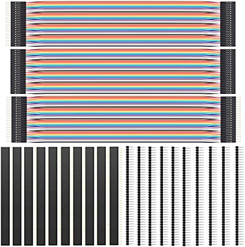 Youmile 120 pcs 3 x 30CM Jumper Wire Cable Set 40pin Dupont cable Male to Female, Male to Male, Female to Female Breadboard DuPont Line + 20 pcs pin header Single Row 40pin 2.54mm PCB header