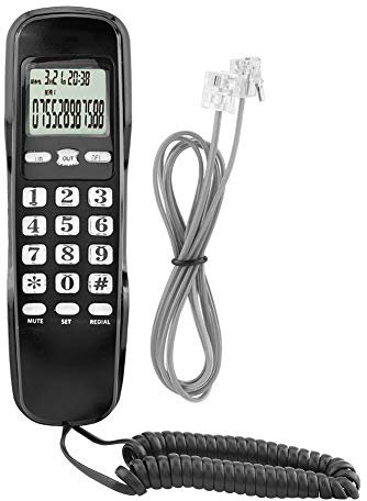 Fast Telefon, Miniväggtelefon Hemmakontor Hotell Inkommande Nummerpresentatör LCD-skärm Fasttelefon DTMF/FSK Dubbelt Nummerpresentatör Bordsladdad Telefon (Svart)