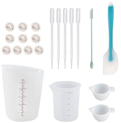KyeeaDIY Misurino in silicone, 250 ml e 100 ml, tazza di miscelazione, tazza in silicone per resina epossidica, silicone measuring tazze, accessori in resina, per fai da te, per gioielli (21 pezzi)