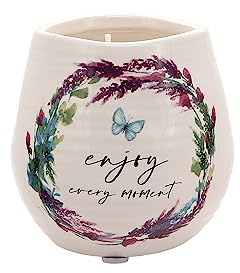 Pavilion Gift Company - Enjoy Every Moment - 8-Ounce Ceramic Candle, Jasmine Scented Candle, Appreciation Gifts for Women, Thinking of You Gifts for Women, 1 Count, Cream