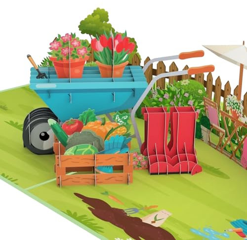 MOKIO® Pop-Up Karte – Garten – 3D Grußkarte zum Geburtstag, als Gutschein für Gartenarbeit oder fürs Gartencenter, Geburtstagskarte für Gärtner