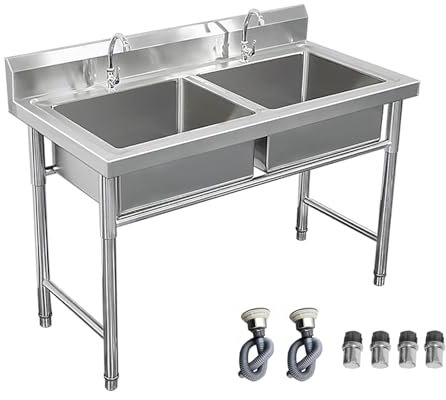 Lavandino Da Esterno Lavello In Acciaio Inox Lavabo di Utilità Lavello Cucina Commerciale 2 Vasca con Rubinetto Dell'acqua, Per Lavanderia, Garage, Bar, Hotel, Lavabo Lavanderia ( Size : 100x50cm )