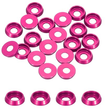 QUARKZMAN Lot de 20 Rondelles Coniques M3 Rondelles en Aluminium (Rose) | Avec Tête en Forme de Coupe, Diamètre du Trou 3 mm/0,12, pour Vis RC/FPV/PC/Drone/Accessoires Mécaniques