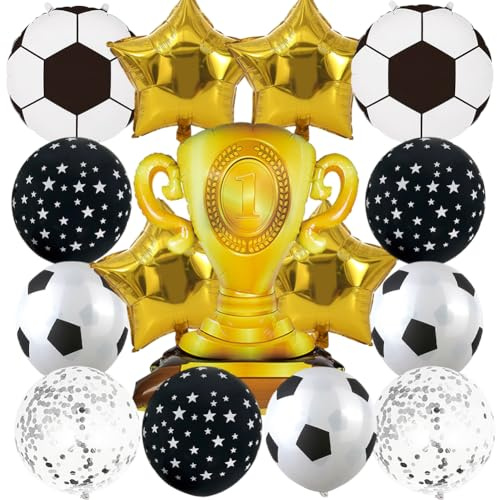 17 Pezzi Palloncini Foil Calcio,Trofeo dei Campioni e Stella Palloncini in Alluminio, Palloncini Paillettes Lattice Calcio,Palloncini Compleanno Calcio,per Feste a Tema Calcio per Ragazzo