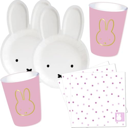 Carpeta 37-TLG Party-Set * SÜSSES HÄSCHEN * für 8 Gäste mit Formteller + Becher + Servietten + Luftschlangen | Happy Birthday Party Geburtstag Kindergeburtstag Kinder Deko Hase Osterhase Ostern