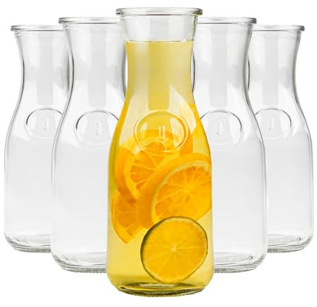 Lot de 5 carafes à eau polyvalentes – Carafe élégante en verre de 0,5 l – Carafe pour vin, eau, limonade et jus, parfaite pour les réunions de famille et les fêtes
