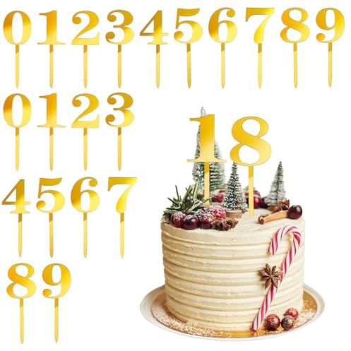 20 PCS Number Cake Topper 0-9 Gold Acrylic Numbers for Cakes, DIY Happy Birthday Cake Topper with Numbers, Cupcake Cakes Decoration for Anniversary Graduation Birthday Party