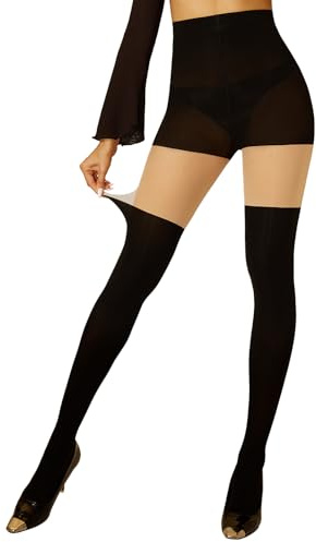 Yilanmy Strumpfhosen für Damen Schwarz Blickdichte Strumpfhosen mit Overknee Optik 15-60 DEN