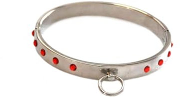 ZTHBYSB Edelstahl Bondage Sklaven Halsband mit Diamant, BDSM Fetisch Metall Halsreif Halsfessel O-Ring Erotik Restraint Sexspielzeuge für Männer Frauen Paare,Rot,Frauen Innen Ø 11.7cm