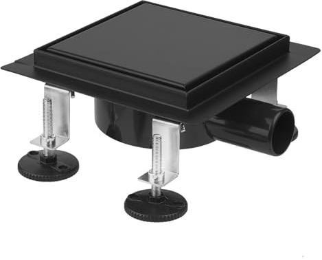 iYueMps Duschrinne Quadrat 15 x 15cm Edelstahl mit 360° Siphon- Schwarz | Extra Flach,mit Geruchsstopp und Haarsieb,2 in 1 doppelseitig,Komplettset,Schnelle Entwässerung, für Badezimmer und Dusche