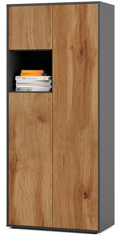 SIMPLYFURN Büroschrank Amira T10, Anthrazit/Eiche Wotan, 180x80x40 cm