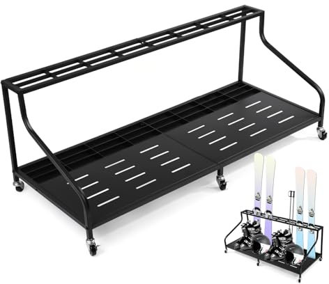 Ski Storage Rack for Garage, Snowboard Display Rack with Wheels Indoor & Outdoor Garden Tool Storage Rack Multifunctional Freestanding Ski Holders for Snowboard Ski Organizer Basement Garage