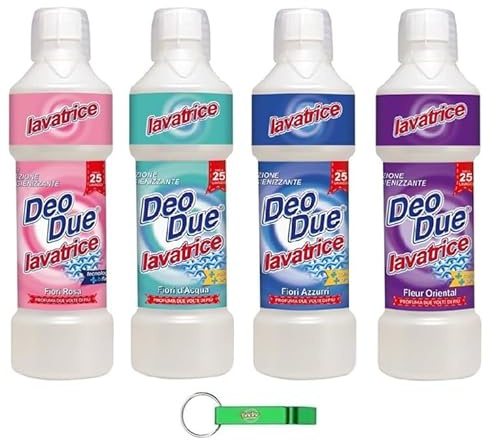 Testpaket DEO DUE Detersivo Lavatrice,Waschmaschine Flüssigwaschmittel,25 Wäschen 4 x 1000ml + Beni Culinari Kostenloser Schlüsselanhänger
