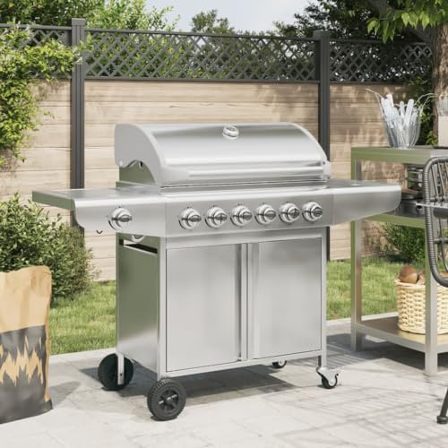 XGWKCNV Furniture Select - Barbacoa de gas con 7 quemadores, acero inoxidable plateado