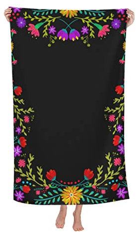 Strandtuch Mexikanische Fiesta-Blumen Saugfähig Strandhandtuch Mikrofaser Duschtücher Für Männer Camping Damen 80X130Cm