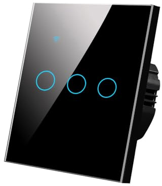 LSLIANGMEI Interruptor de pared táctil inteligente WiFi, compatible con Alexa y Google Home, control remoto mediante app, negro, 86 mm(3 vía)