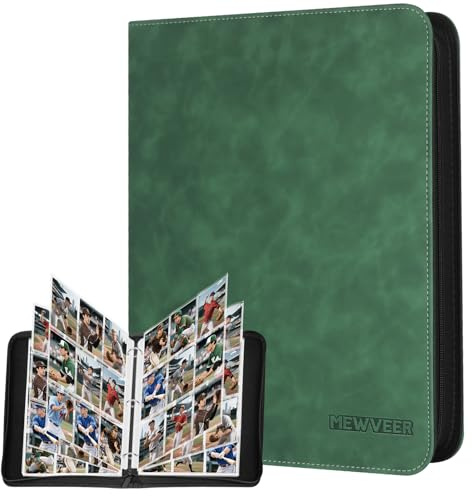 MewVeer Raccoglitore Carte, 9 Tasche Album Cartes per 900 Carte, Premium e Durevole con Cerniera Porta Carte da Gioco, Binder Cartes per YGO/MTG/TCG, Carte Sportive, Verde Scuro