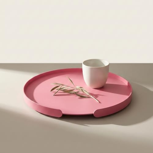 Tablett Outdoor Aluminium wetterfest – LILO, rundes Metalltablett Ø 38 cm, stabil & pflegeleicht, spülmaschinenfest & Kratzfest, für Wohnzimmer, Küche, Balkon & Garten, Made in EU (Pinkmagenta)