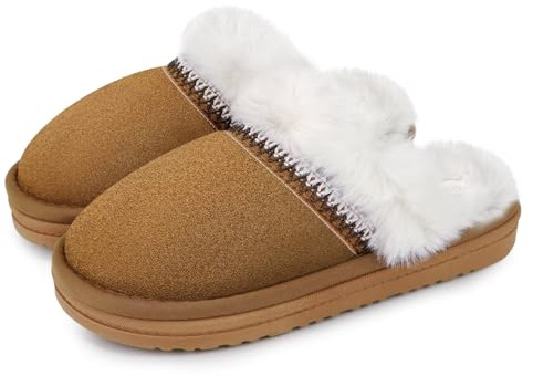 ZEPYFXIT Chaussons Femme Hiver Chaud Peluche Pantoufles Homme Faux Daim à Fourrure Maison Mémoire Mousse Confortable Chausson Antiderapant Intérieur(Marron 209,37/38 EU)